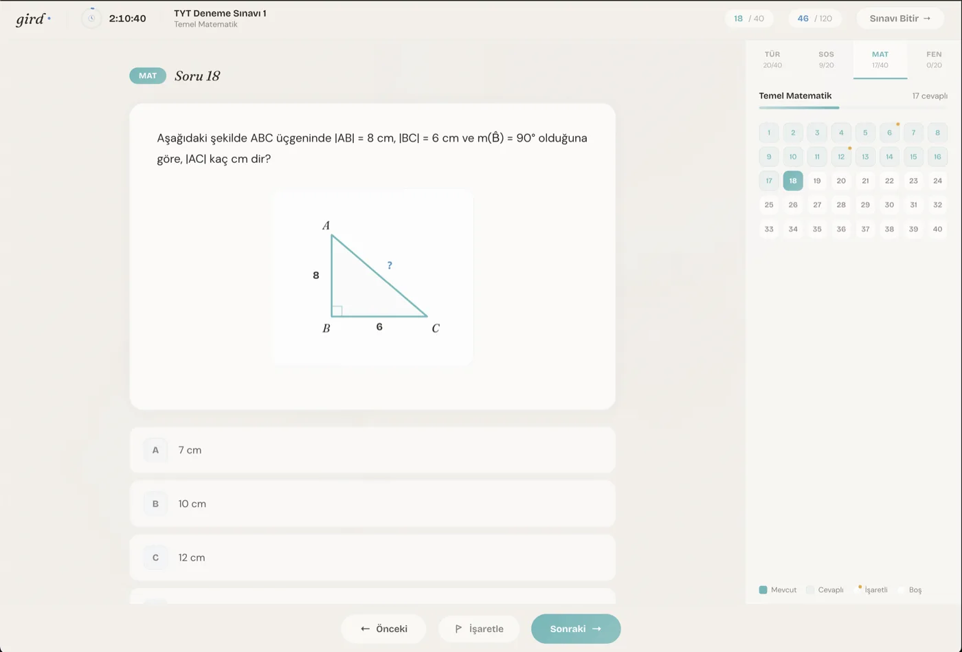 iyidenemeydi — Online deneme sınavı ekranı
